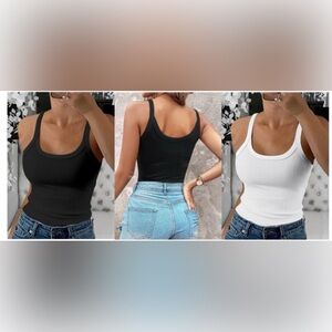 2 Classic Ribbed Scoop Neck Tank Tops - Black & White